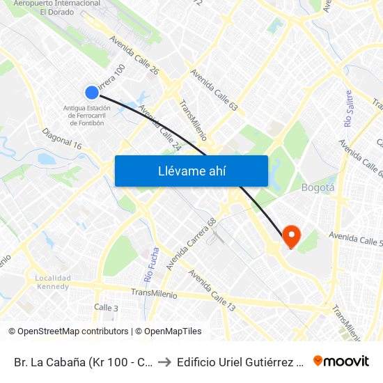 Br. La Cabaña (Kr 100 - Cl 22i) to Edificio Uriel Gutiérrez (861) map