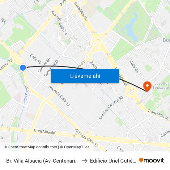 Br. Villa Alsacia (Av. Centenario - Av. Boyacá) to Edificio Uriel Gutiérrez (861) map