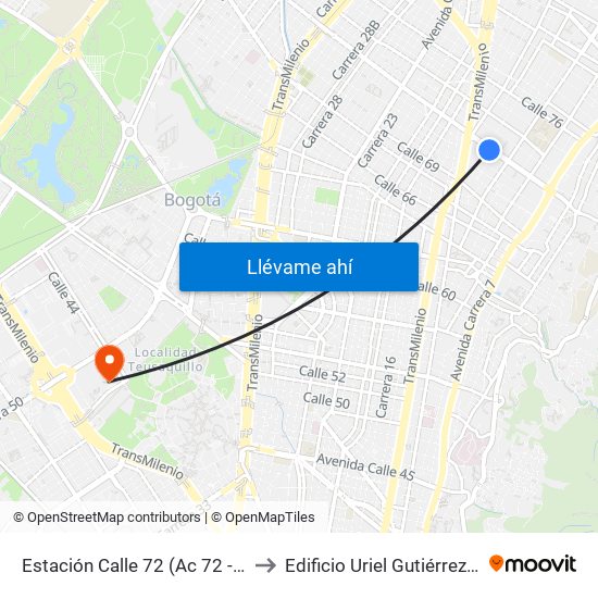 Estación Calle 72 (Ac 72 - Kr 13) to Edificio Uriel Gutiérrez (861) map