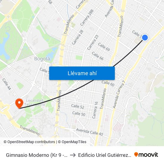 Gimnasio Moderno (Kr 9 - Cl 76) to Edificio Uriel Gutiérrez (861) map