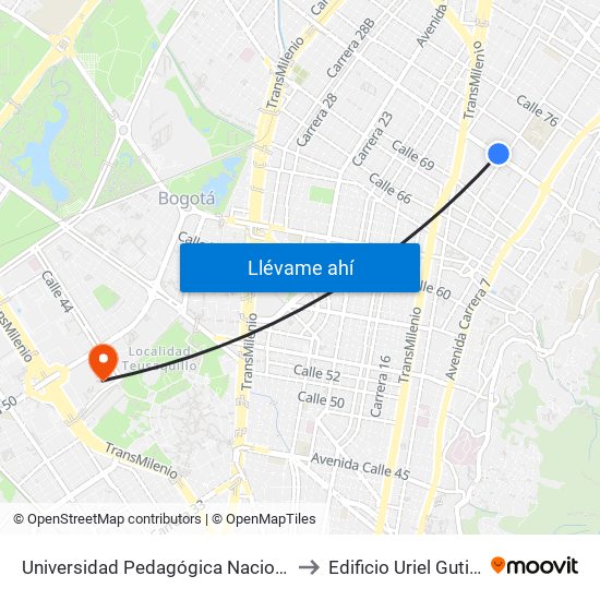 Universidad Pedagógica Nacional (Ac 72 - Ak 11) to Edificio Uriel Gutiérrez (861) map