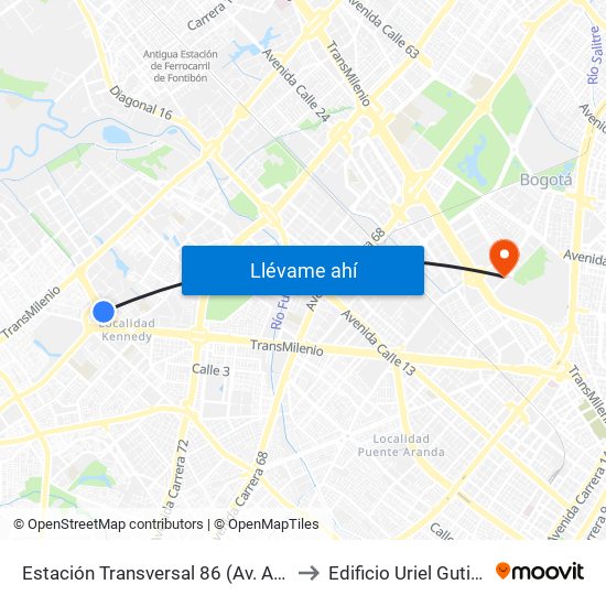 Estación Transversal 86 (Av. Américas - Kr 80c) to Edificio Uriel Gutiérrez (861) map