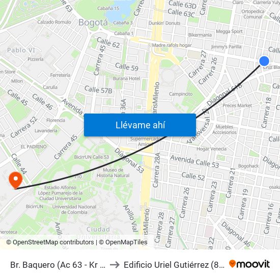 Br. Baquero (Ac 63 - Kr 19) to Edificio Uriel Gutiérrez (861) map