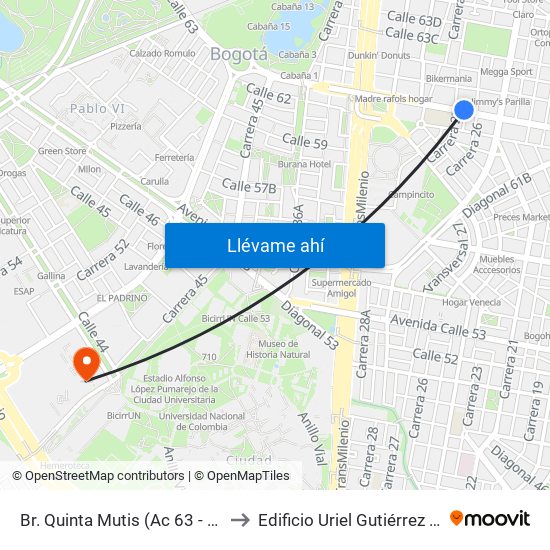 Br. Quinta Mutis (Ac 63 - Kr 26) to Edificio Uriel Gutiérrez (861) map