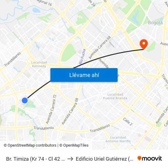 Br. Timiza (Kr 74 - Cl 42 Sur) to Edificio Uriel Gutiérrez (861) map