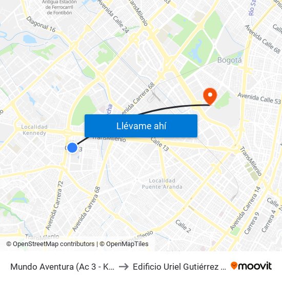 Mundo Aventura (Ac 3 - Kr 71c) to Edificio Uriel Gutiérrez (861) map