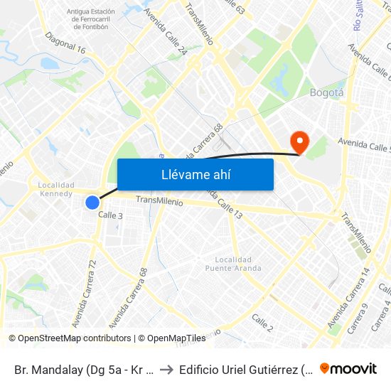 Br. Mandalay (Dg 5a - Kr 72a) to Edificio Uriel Gutiérrez (861) map