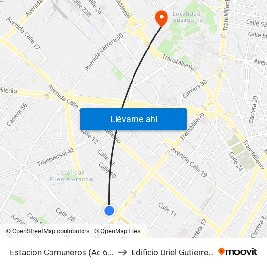 Estación Comuneros (Ac 6 - Ak 30) to Edificio Uriel Gutiérrez (861) map