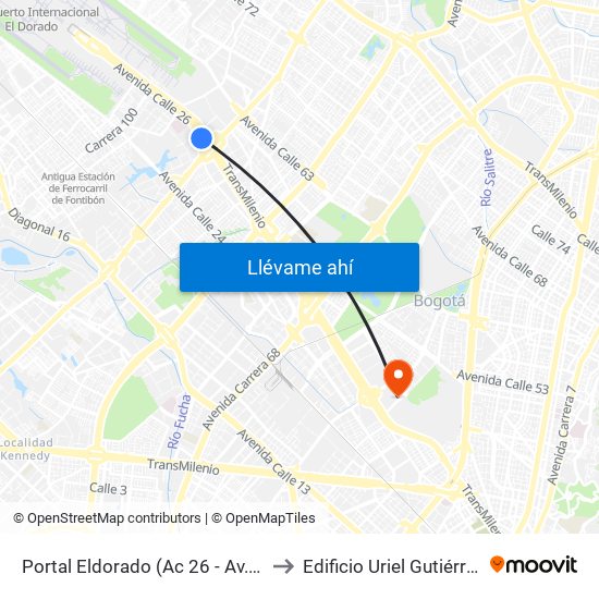 Portal Eldorado (Ac 26 - Av. C. De Cali) to Edificio Uriel Gutiérrez (861) map