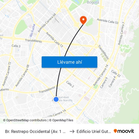 Br. Restrepo Occidental (Av. 1 De Mayo - Kr 26) (A) to Edificio Uriel Gutiérrez (861) map