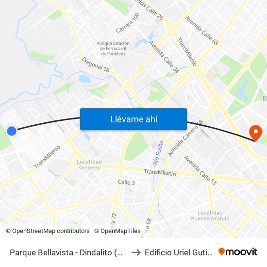 Parque Bellavista - Dindalito (Kr 95 - Cl 42b Sur) to Edificio Uriel Gutiérrez (861) map