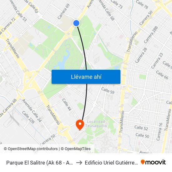 Parque El Salitre (Ak 68 - Ac 63) (A) to Edificio Uriel Gutiérrez (861) map