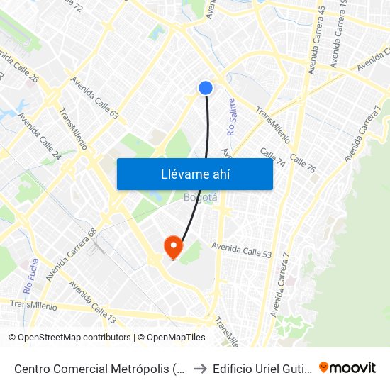 Centro Comercial Metrópolis (Ak 68 - Cl 75a) (A) to Edificio Uriel Gutiérrez (861) map