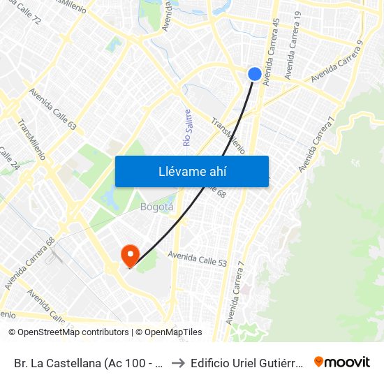 Br. La Castellana (Ac 100 - Kr 45) (A) to Edificio Uriel Gutiérrez (861) map