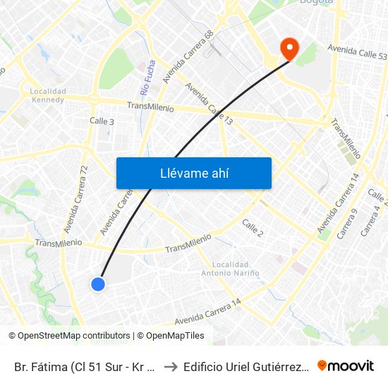 Br. Fátima (Cl 51 Sur - Kr 34) (A) to Edificio Uriel Gutiérrez (861) map