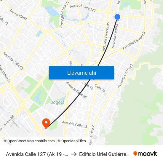 Avenida Calle 127 (Ak 19 - Cl 123) to Edificio Uriel Gutiérrez (861) map
