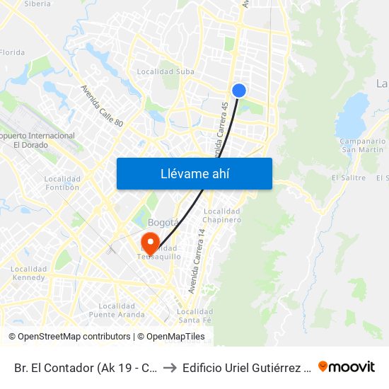 Br. El Contador (Ak 19 - Cl 135) to Edificio Uriel Gutiérrez (861) map