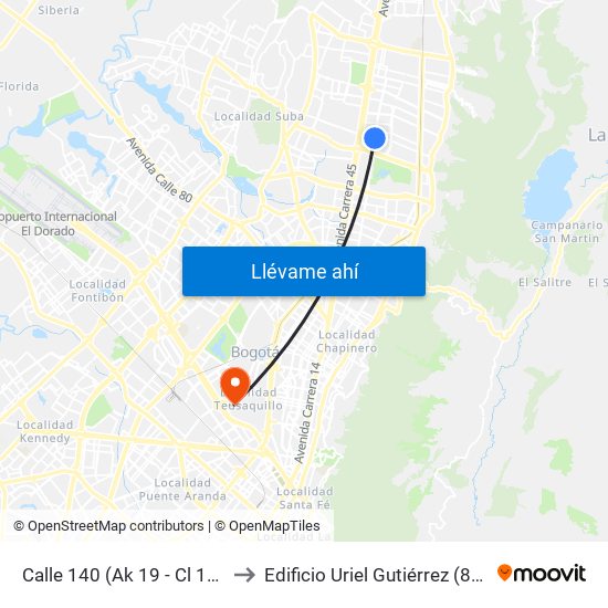 Calle 140 (Ak 19 - Cl 138) to Edificio Uriel Gutiérrez (861) map