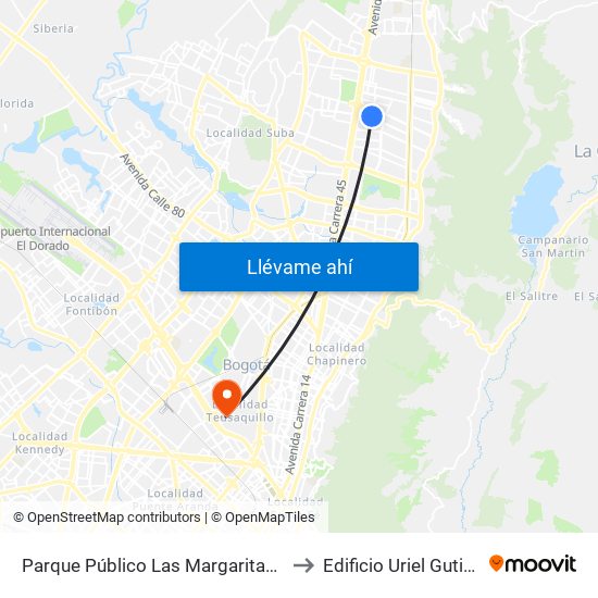 Parque Público Las Margaritas (Ak 19 - Cl 151) to Edificio Uriel Gutiérrez (861) map