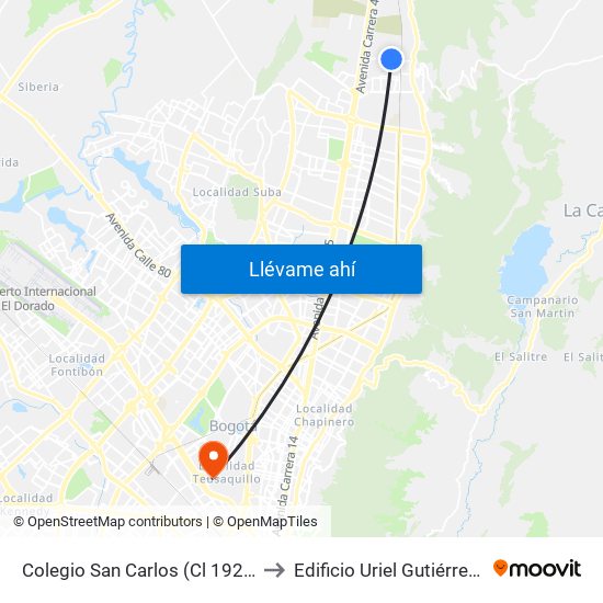 Colegio San Carlos (Cl 192 - Kr 15) to Edificio Uriel Gutiérrez (861) map