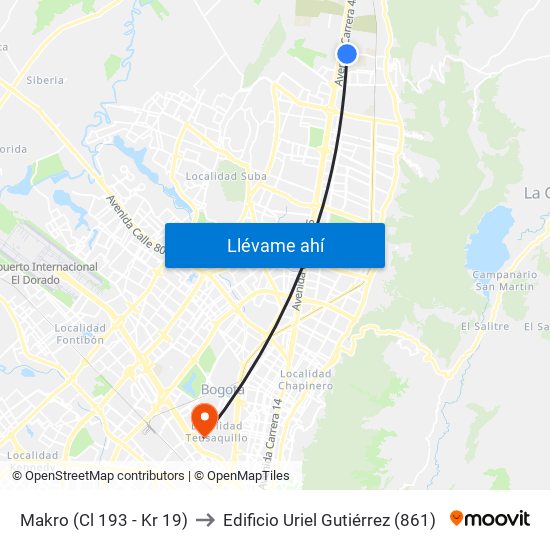 Makro (Cl 193 - Kr 19) to Edificio Uriel Gutiérrez (861) map