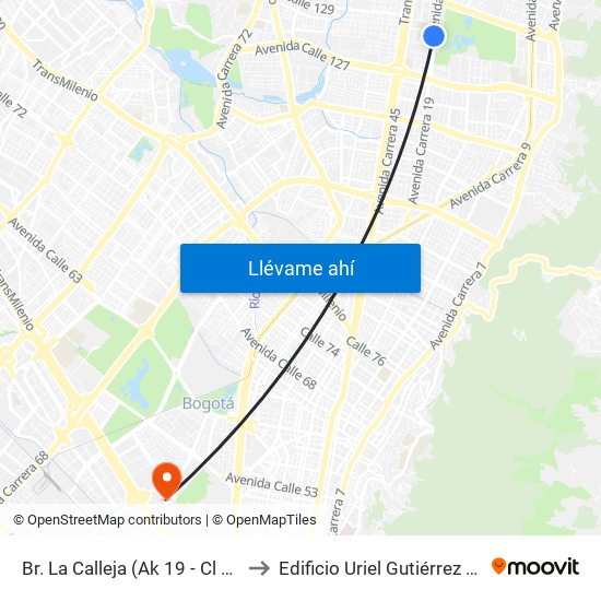 Br. La Calleja (Ak 19 - Cl 128b) to Edificio Uriel Gutiérrez (861) map