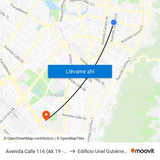 Avenida Calle 116 (Ak 19 - Cl 114) to Edificio Uriel Gutiérrez (861) map