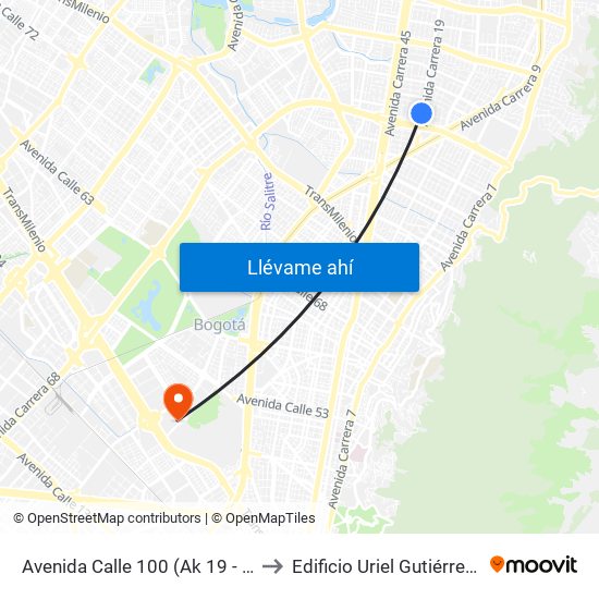 Avenida Calle 100 (Ak 19 - Ac 100) to Edificio Uriel Gutiérrez (861) map