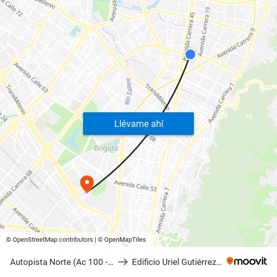 Autopista Norte (Ac 100 - Kr 21) to Edificio Uriel Gutiérrez (861) map
