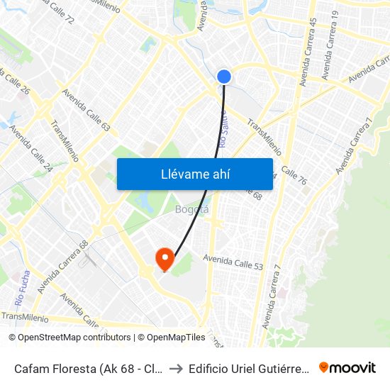 Cafam Floresta (Ak 68 - Cl 95) (A) to Edificio Uriel Gutiérrez (861) map