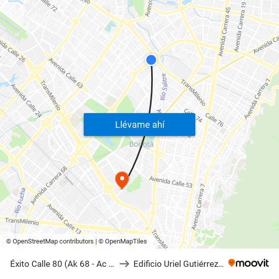 Éxito Calle 80 (Ak 68 - Ac 80) (A) to Edificio Uriel Gutiérrez (861) map