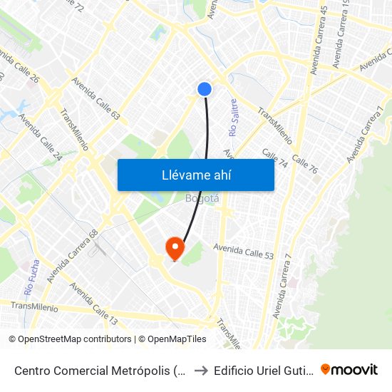 Centro Comercial Metrópolis (Ak 68 - Cl 76a) (A) to Edificio Uriel Gutiérrez (861) map