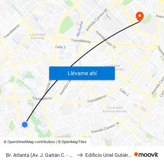 Br. Atlanta (Av. J. Gaitán C. - Av. V/Cio) (A) to Edificio Uriel Gutiérrez (861) map