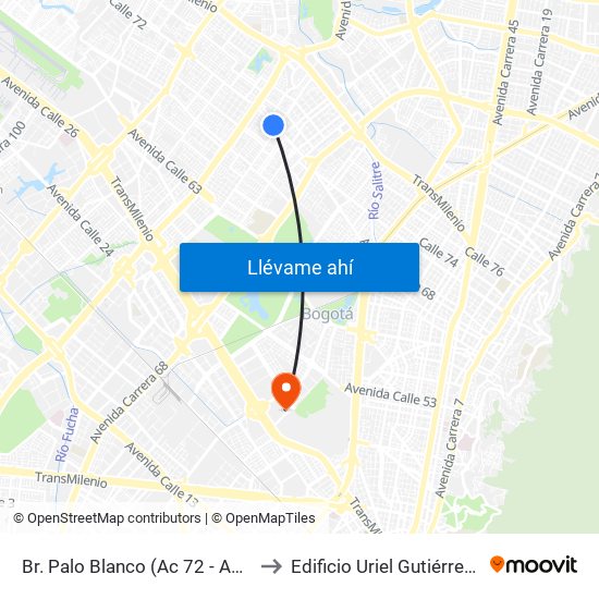 Br. Palo Blanco (Ac 72 - Ak 70) (A) to Edificio Uriel Gutiérrez (861) map