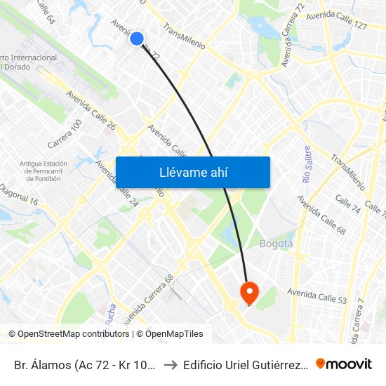 Br. Álamos (Ac 72 - Kr 101a) (A) to Edificio Uriel Gutiérrez (861) map