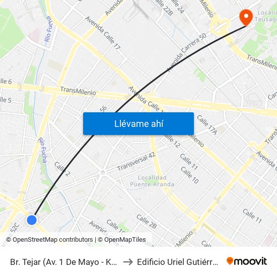 Br. Tejar (Av. 1 De Mayo - Kr 52a) (A) to Edificio Uriel Gutiérrez (861) map