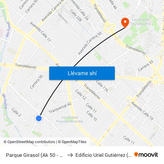 Parque Girasol (Ak 50 - Cl 2d) to Edificio Uriel Gutiérrez (861) map