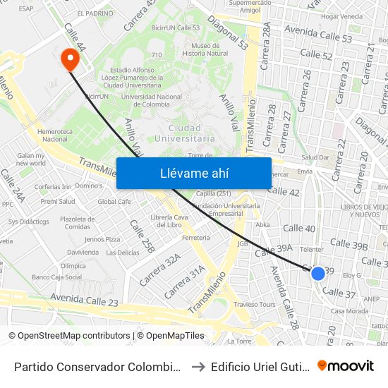 Partido Conservador Colombiano (Ak 24 - Cl 39) to Edificio Uriel Gutiérrez (861) map