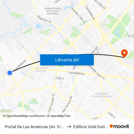 Portal De Las Américas (Av. V/cio - Av. C. De Cali) to Edificio Uriel Gutiérrez (861) map