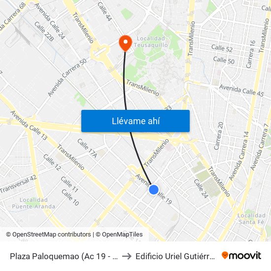 Plaza Paloquemao (Ac 19 - Kr 27) (A) to Edificio Uriel Gutiérrez (861) map