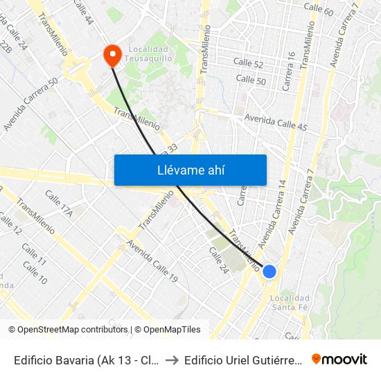 Edificio Bavaria (Ak 13 - Cl 27) (A) to Edificio Uriel Gutiérrez (861) map