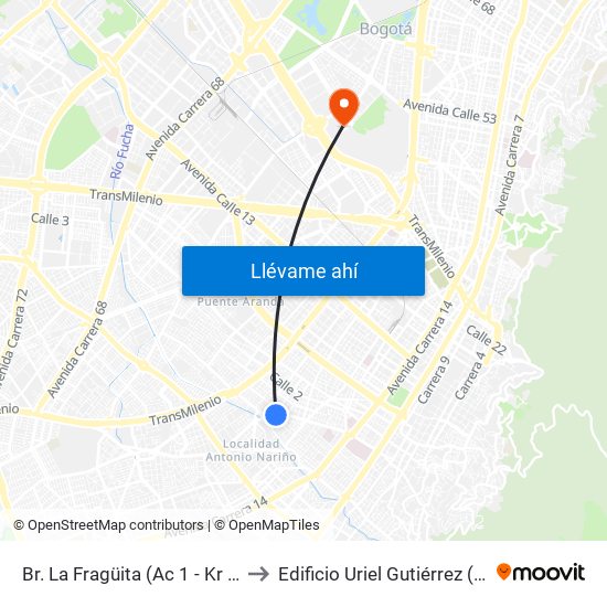 Br. La Fragüita (Ac 1 - Kr 25a) to Edificio Uriel Gutiérrez (861) map