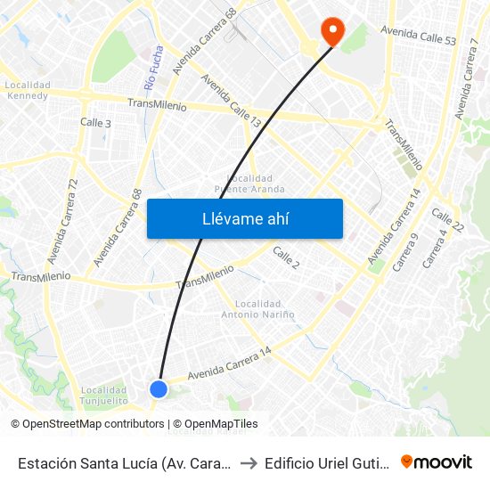 Estación Santa Lucía (Av. Caracas - Dg 45c Sur) to Edificio Uriel Gutiérrez (861) map