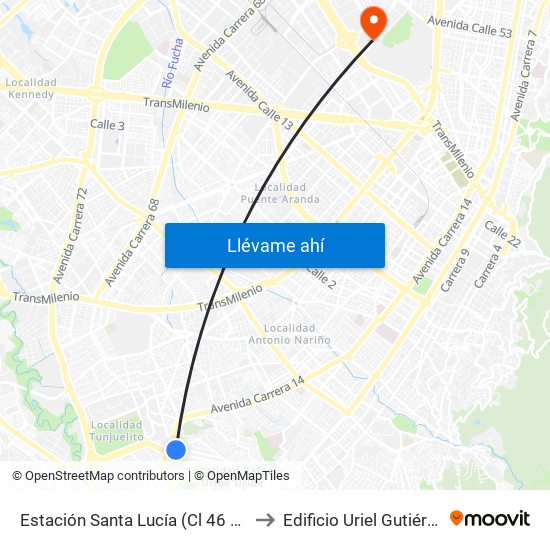 Estación Santa Lucía (Cl 46 Sur - Kr 19a) to Edificio Uriel Gutiérrez (861) map