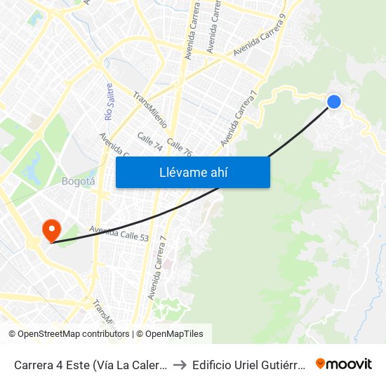 Carrera 4 Este (Vía La Calera Km 4,5) to Edificio Uriel Gutiérrez (861) map