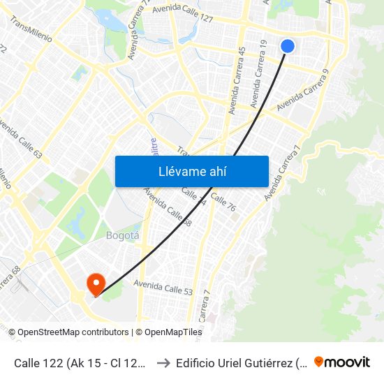 Calle 122 (Ak 15 - Cl 122) (A) to Edificio Uriel Gutiérrez (861) map