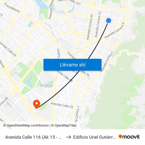 Avenida Calle 116 (Ak 15 - Ac 116) (A) to Edificio Uriel Gutiérrez (861) map