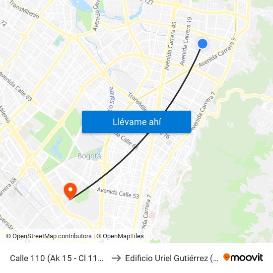 Calle 110 (Ak 15 - Cl 110) (A) to Edificio Uriel Gutiérrez (861) map