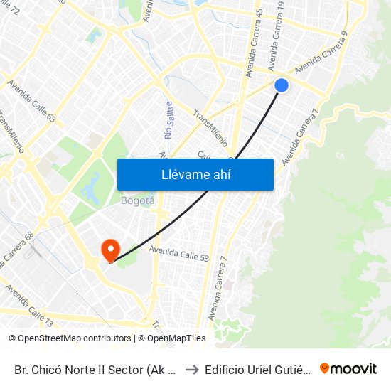 Br. Chicó Norte II Sector (Ak 15 - Cl 97) (A) to Edificio Uriel Gutiérrez (861) map