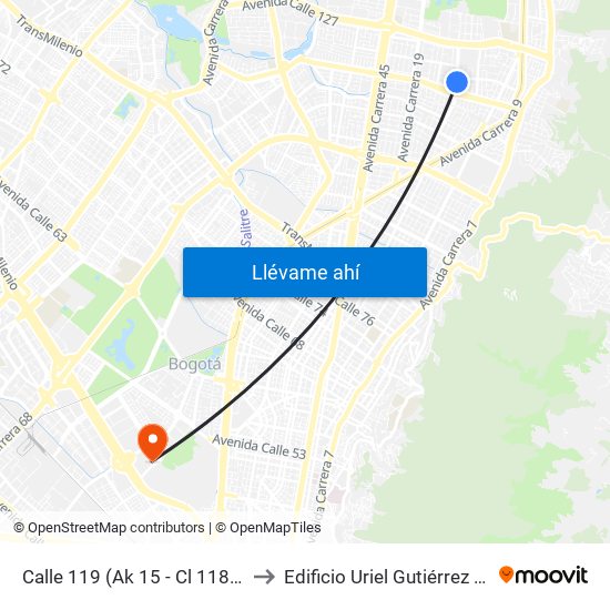 Calle 119 (Ak 15 - Cl 118a) (A) to Edificio Uriel Gutiérrez (861) map